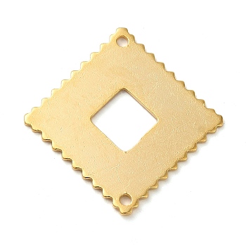 Brass Connector Charms, Lace Edged Rhombus Links, Real 24K Gold Plated, 21.5x21.5x0.8mm, Hole: 1.2mm