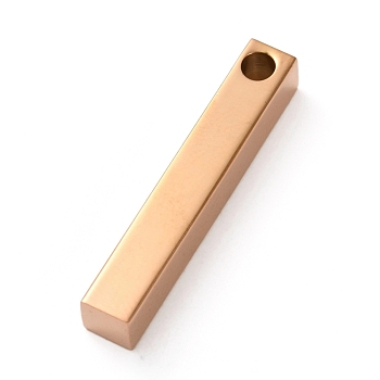 304 Stainless Steel Pendant, Bar/Rectangle, Rose Gold, 30x5x5mm, Hole: 3mm