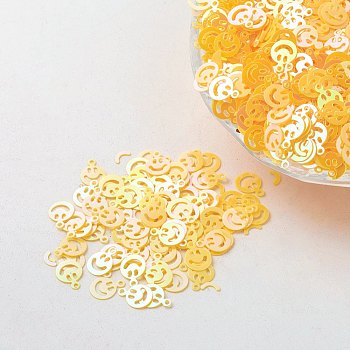 Ornament Accessories Plastic Paillette/Sequins Beads, Smiling Face, Yellow, 8x6x0.1mm, Hole: 0.8mm