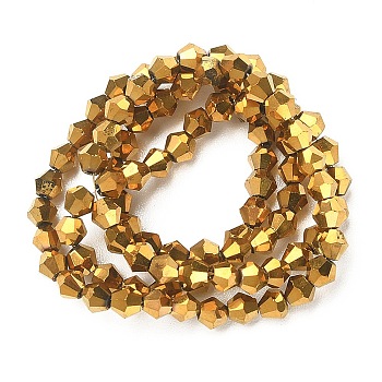 Electroplate Glass Bead Strands, Faceted Bicone, Golden Plated, 4x4.5mm, Hole: 1mm, about 92~96pcs/strand, 13.78~14.37 inch