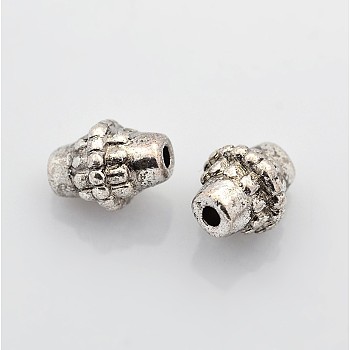 Tibetan Style Alloy Beads, Lead Free & Nickel Free & Cadmium Free, Bicone, Antique Silver, about 8mm in diameter, 10mm long, hole: 2mm