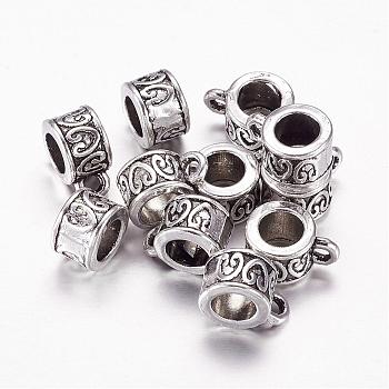 Antique Silver Tone Tibetan Style Column Hangers, Bail Beads, Lead Free, Cadmium Free and Nickel Free, 8.5mm in diameter, 6mm thick, 5mm inner diameter, hole: 2mm
