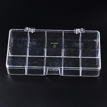 Polystyrene Bead Storage Containers, with 10 Compartments Organizer Boxes and Hinged Lid, for Jewelry Beads Earring Container Tool Fishing Hook Small Accessories, Rectangle, Clear, 17.6x9.6x3.1cm, compartment: 4.2x3.3cm.