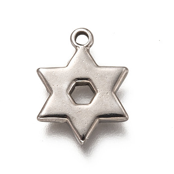 201 Stainless Steel Pendants, Star of David, Stainless Steel Color, 15.5x12.5x2mm, Hole: 1.6mm