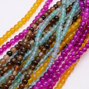 Natural Agate Beads Strand, Dyed, Round, Mixed Color, 4mm, Hole: 0.5mm