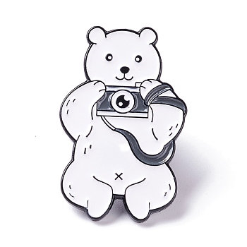 Naughty Bear with Camera Enamel Pin, Animal Alloy Enamel Brooch for Backpack Clothes, Electrophoresis Black, Black, 28x18x10mm