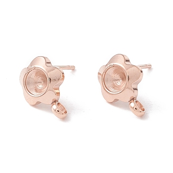 304 Stainless Steel Stud Earring Findings, with 316 Surgical Stainless Steel Pins and Vertical Loops, Earring Settings For Pointed Back Rhinestone, Flower, Real Rose Gold Plated, 10x7.5mm, Hole: 2mm, Pin: 0.7mm, Tray: 4mm