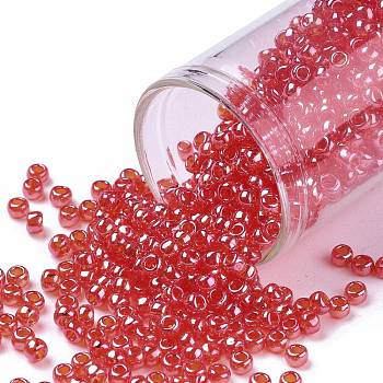 TOHO Round Seed Beads, Japanese Seed Beads, (109) Transparent Tropical Sunset-Lined Crystal Clear, 8/0, 3mm, Hole: 1mm, about 1110pcs/50g