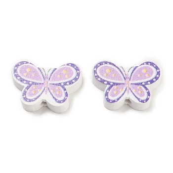 Spray Painted Natural Wood Beads, Printed Butterfly Beads, Plum, 15x21.5x4.5mm, Hole: 1.8mm