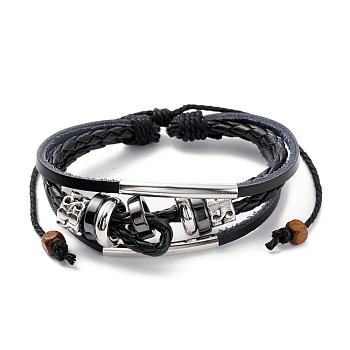 Adjustable Casual Unisex Zinc Alloy and Braided Leather Multi-strand Bracelets, Black, 300mm