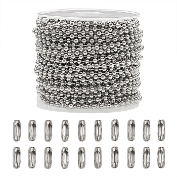 304 Stainless Steel Ball Chains, Stainless Steel Color, 2.4mm, 10m/roll