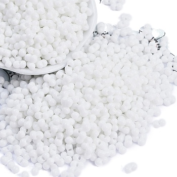 Baking Paint Glass Seed Beads, Round Hole, Peanut, White, 3.5x6x3.5mm, Hole: 0.9mm, about 3750pcs/pound