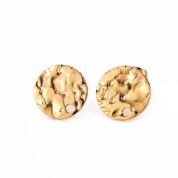 304 Stainless Steel Stud Earring Findings, with Earring Backs, Flat Round, Real 18K Gold Plated, 10mm, Hole: 1.2mm, Pin: 0.8mm