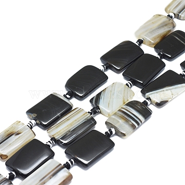 19mm Black Rectangle Banded Agate Beads