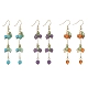 3 Pair 3 Style Natural Mixed Stone Beads & Acrylic Leaf Dangle Earrings(EJEW-TA00269)-1