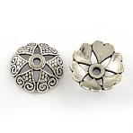 Tibetan Style Alloy Bead Caps, Cadmium Free & Lead Free, Flower, Antique Silver, 14x5mm, Hole: 1.5mm(X-TIBEP-R304-054AS-LF)