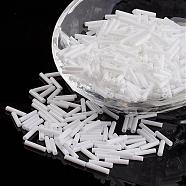 Glass Bugle Beads, Opaque Colours, White, 12x2mm, Hole: 0.5mm, about 5000pcs/bag(SEED-E001-12mm-41#)