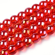 Electroplate Transparent Glass Beads Strands, AB Color Plated, Round, Red, 6~6.5mm, Hole: 1.4mm, about 67~70pcs/strand, 14.76 inch~15.16 inch(37.5~38.5cm)(GLAA-T032-T6mm-AB09)