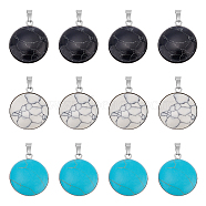 12Pcs 3 Colors Synthetic Turquoise Pendants, Half Round/Dome Charm, with Stainless Steel Color Tone 304 Stainless Steel Settings, Dyed, Mixed Color, 31x26x7mm, Hole: 8x3mm, 4pcs/color(STAS-UN0039-61)