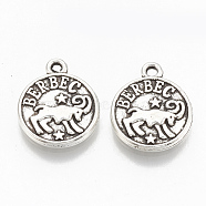 Tibetan Style Alloy Charms, Flat Round with Constellation, Cadmium Free & Lead Free,, Aries, 14.5x12x2mm, Hole: 1.4mm, about 920pcs/1000g(TIBE-Q084-03AS-LF)