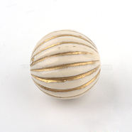 Round Plating Acrylic Beads, Golden Metal Enlaced, Beige, 9.5x10mm, Hole: 2mm, about 904pcs/500g(PACR-Q102-51A)