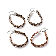Cowhide Leather Braided Weave Cord Bracelets with Brass Clasp for Women, Mixed Color, 7-1/4~7-3/8 inch(18.5~18.7cm)(BJEW-JB09109)