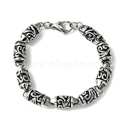304 Stainless Steel Textured Column Link Chain Bracelets for Women Men, Antique Silver, 8-7/8 inch(22.5cm)(BJEW-C063-11AS)