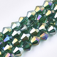 Electroplate Glass Beads Strands, AB Color Plated, Faceted, Bicone, Light Sea Green, 6x5.5~6mm, Hole: 1mm, about 47~48pcs/strand, 10.83 inch(27.5cm)(EGLA-Q118-6mm-B15)