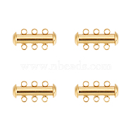 4 Sets 304 Stainless Steel Slide Lock Clasps, Peyote Clasps, 3 Strands, 6 Holes, Tube, Golden, 20x10x6.5mm, Hole: 1.6mm(STAS-UN0047-95)