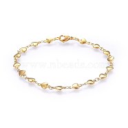 304 Stainless Steel Link Bracelets, with Lobster Claw Clasps, Heart, Golden, 8-1/4 inch(21cm), 5mm(BJEW-H579-01G)