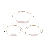3Pcs 3 Style Natural Rose Quartz Braided Bead Bracelets Set, Nylon Thread Adjustable Bracelets for Women, Inner Diameter: 3-3/8 inch(8.5cm), 1Pc/style(BJEW-JB09334-01)