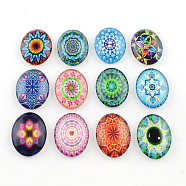 Kaleidoscope Flower Pattern Glass Oval Flatback Cabochons for DIY Projects, Mixed Color, 40x30x8mm(GGLA-R022-40x30-94)