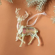 Christmas Transparent Plastic Pendant Decoration, for Christma Tree Hanging Decoration, with Iron Ring and Net Gauze Cord, Pale Green, Deer, 145mm, Deer: 130x87x23mm(HJEW-G022-01F)