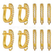 10Pcs Brass Micro Pave Clear Cubic Zirconia Hoop Earring Findings, Latch Back with Horizontal Loops, Real 18K Gold Plated, 14.5x12.5x2.5mm, Hole: 1.8mm, Pin: 1mm(ZIRC-SZ0005-16)