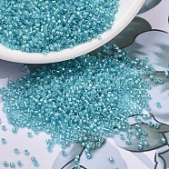 MIYUKI Delica Beads, Cylinder, Japanese Seed Beads, 11/0, (DB1708) Mint Pearl Lined Ocean Blue, 1.3x1.6mm, Hole: 0.8mm, about 10000pcs/bag, 50g/bag(SEED-X0054-DB1708)