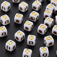 Opaque White Acrylic Beads, Metal Enlaced, Cube with Letters, Letter.O, 4.5mm, Hole: 2mm, about 5000pcs/500g(MACR-Q242-010O)