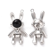 Alloy Pendants, Rabbit Charms with Black Resin, Platinum, 47x21.5x16.5mm, Hole: 2mm(FIND-H041-28P)