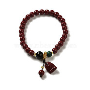 6mm Round Cinnabar Mala Stretch Bracelets, with Synthetic Malachite and Natural Agate, Foot, Inner Diameter: 2 inch(4.95~5.1cm)(BJEW-B080-28B-08)