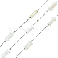 Natural Shell Pearl Beads,Dyed with 304 Stainless Steel Chains, Soldered, with Spool, WhiteSmoke, 8x4mm(CHS-Q005-07A-05)