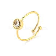 304 Stainless Steel Heart Open Cuff Ring, with Clear Cubic Zirconia, Golden, US Size 7 1/4(17.5mm)(RJEW-C062-02G)