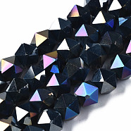 Electroplate Glass Beads Strands, AB Color Plated, Faceted, Star Cut Round Beads, Prussian Blue, 8x6.5x4mm, Hole: 1.2mm, about 70~72pcs/strand, 22.05~22.44 inch(56~57cm)(EGLA-S194-14A-A07)