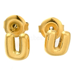 304 Stainless Steel Stud Earrings, Real 14K Gold Plated, Letter U, 7x6.5mm(EJEW-I316-01G-U)