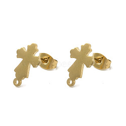 Ion Plating(IP) 304 Stainless Steel Stud Earring Findings, Cross, Golden, 13x8.5mm, Hole: 1.2mm, Pin: 0.7x11mm(STAS-I206-24G)