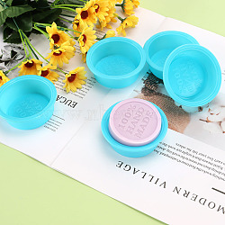 DIY Soap Making Molds, Silicone Casting Molds, Flat Round with Word 100% Hand Made, Deep Sky Blue, 73x20mm(SOAP-PW0001-162)