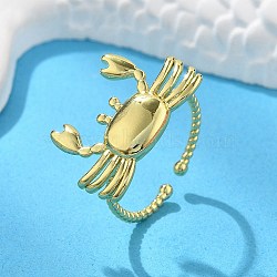 Brass Cuff Rings for Women, Rack Plating, Long-Lasting Plated, Cadmium Free & Lead Free, Real 18K Gold Plated, Crab, Inner Diameter: Adjustable,Crab: 23.5x16mm(RJEW-C123-08C-G)