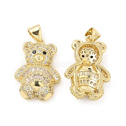 Brass Micro Pave Cubic Zirconia Pendants, Bear Charm, Golden, Lavender Blush, 21x15x5mm, Hole: 4x3mm(KK-H441-05B-G)