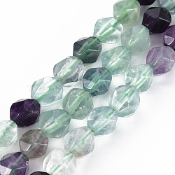 Natural Fluorite Beads Strands, Star Cut Round Beads, Faceted, 8~10x7~8mm, Hole: 1mm, about 49~50pcs/strand, 14.57~14.96 inch(37~38cm)(G-S376-001B)