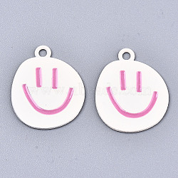 Spray Painted Alloy Pendants,  Cadmium Free & Lead Free, with Enamel, Smiling Face, White, 24x19.5x1mm, Hole: 2mm(X-ENAM-S127-025D-RS)