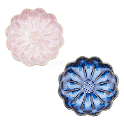 2Pcs 2 Colors Flambed Glazed Lotus Jewelry Plate for Rings Bracelets Necklaces, Multi-Use Porcelain Dipping Dish, Ceramic Snack Serving Dish, Mixed Color, 114x22mm, Inner Diameter: 83.5mm, 1pc/color(AJEW-DC0001-38)