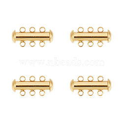 4 Sets 304 Stainless Steel Slide Lock Clasps, Peyote Clasps, 3 Strands, 6 Holes, Tube, Golden, 20x10x6.5mm, Hole: 1.6mm(STAS-UN0047-95)